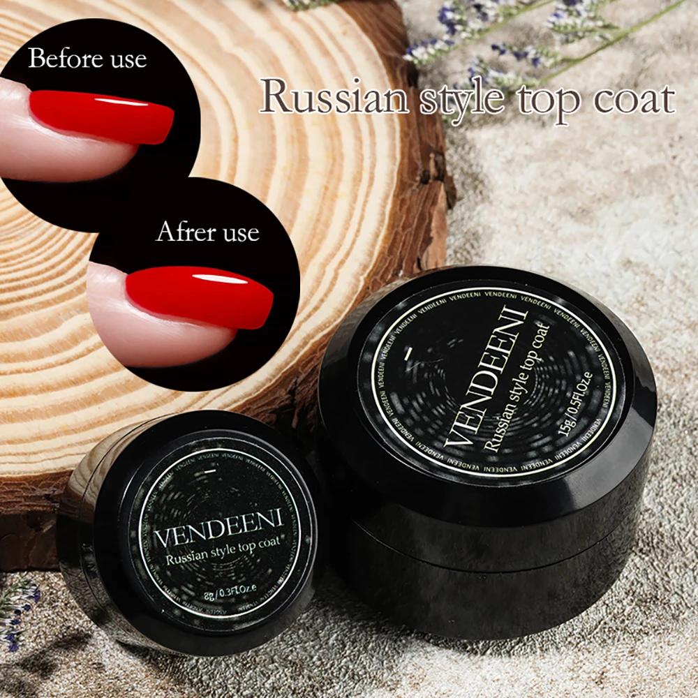 Vendeeni 15 グラムロシアトップコート厚い爪多機能洗浄なしトップコートセルフレベリングジェルネイルポリッシュ粘着ラインストーン