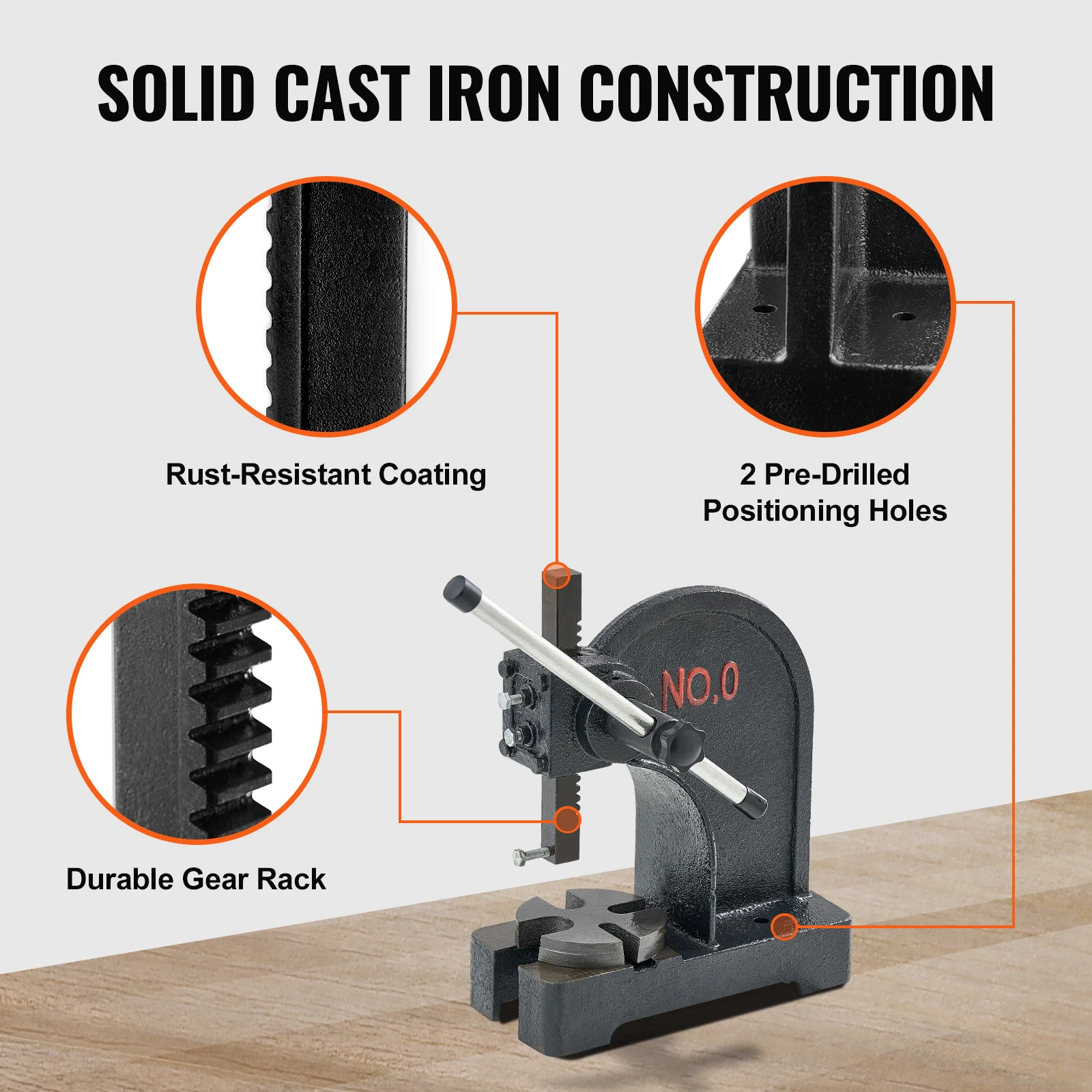 VEVOR Arbor Press 0.5/1/3 T Manual Arbor Press Cast Iron Heavy-duty Manual Desktop Arbor Press Precision Hand Press for Stamping