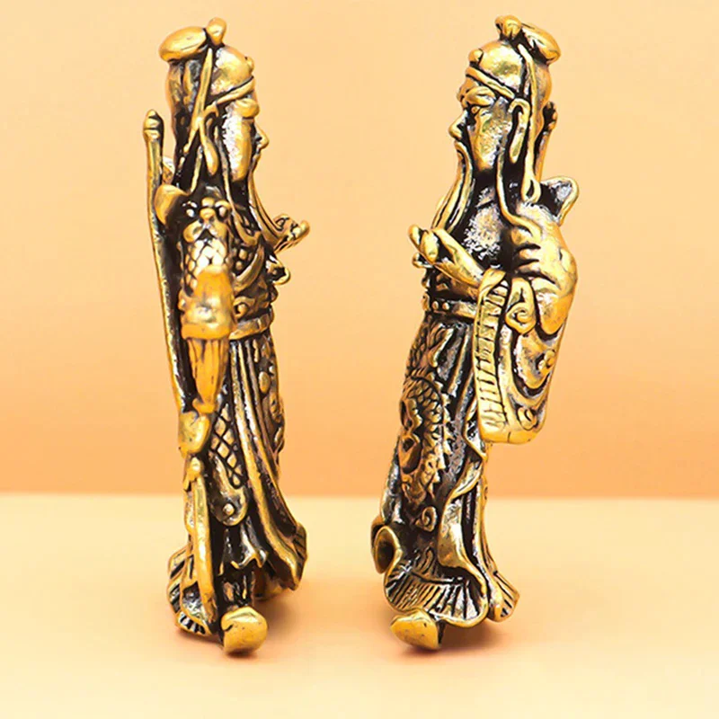 Vintage Brass Knife Guan Gong Figurines Miniatures Desktop Ornaments Small Statue Home Decoration Crafts Gift