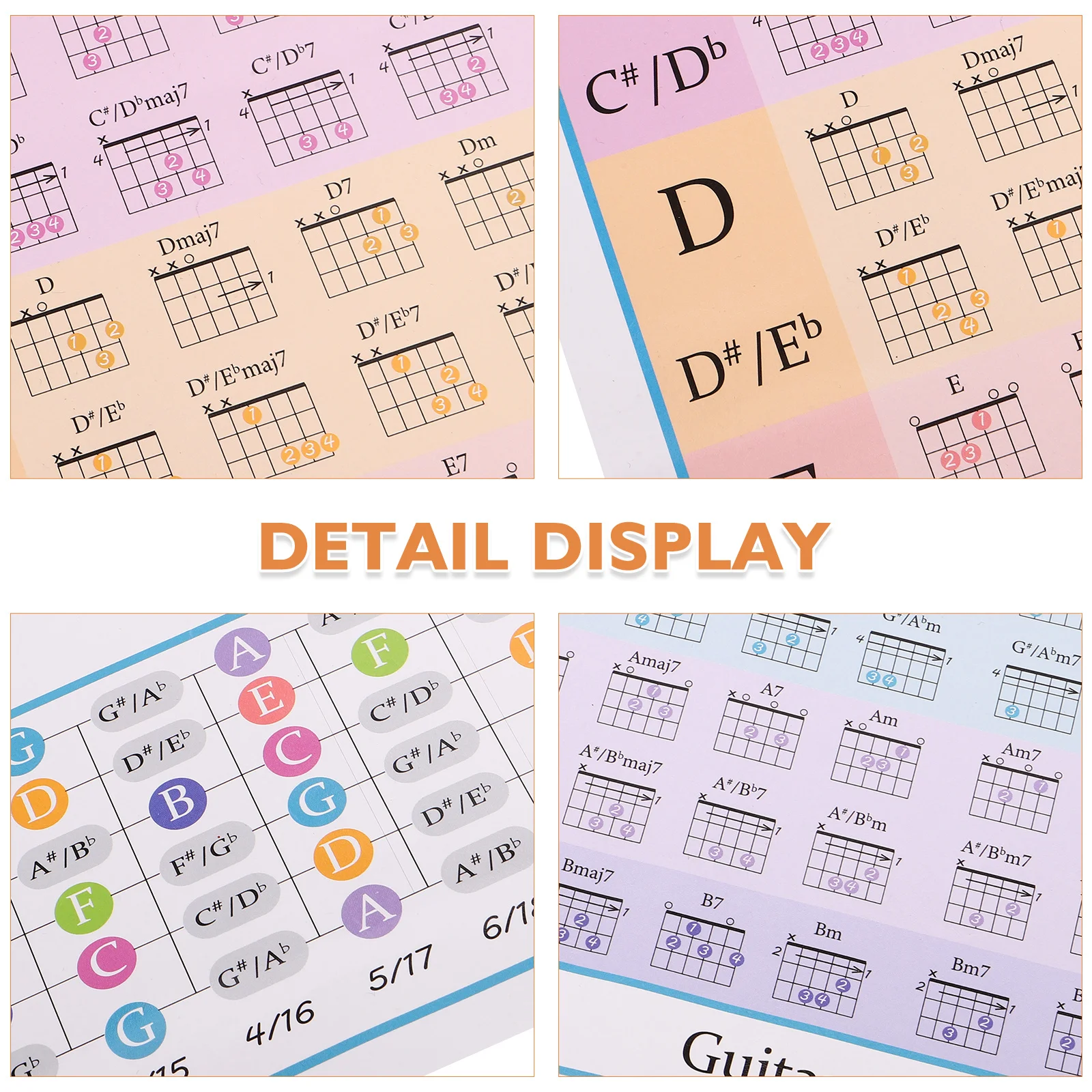 2pcs Guitar Chord Chart Beginner Visual Learning Tool Music Practice Aid For Wall Display On-The-Go Reference - Guitar