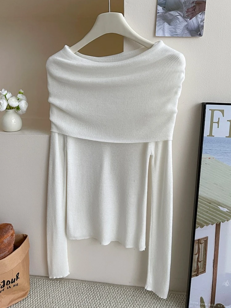 Donna autunno sexy slash neck morbido solido pullover sottile semplice maglione lavorato a maglia a maniche lunghe dolce streetwear top solidi vestiti Y2k