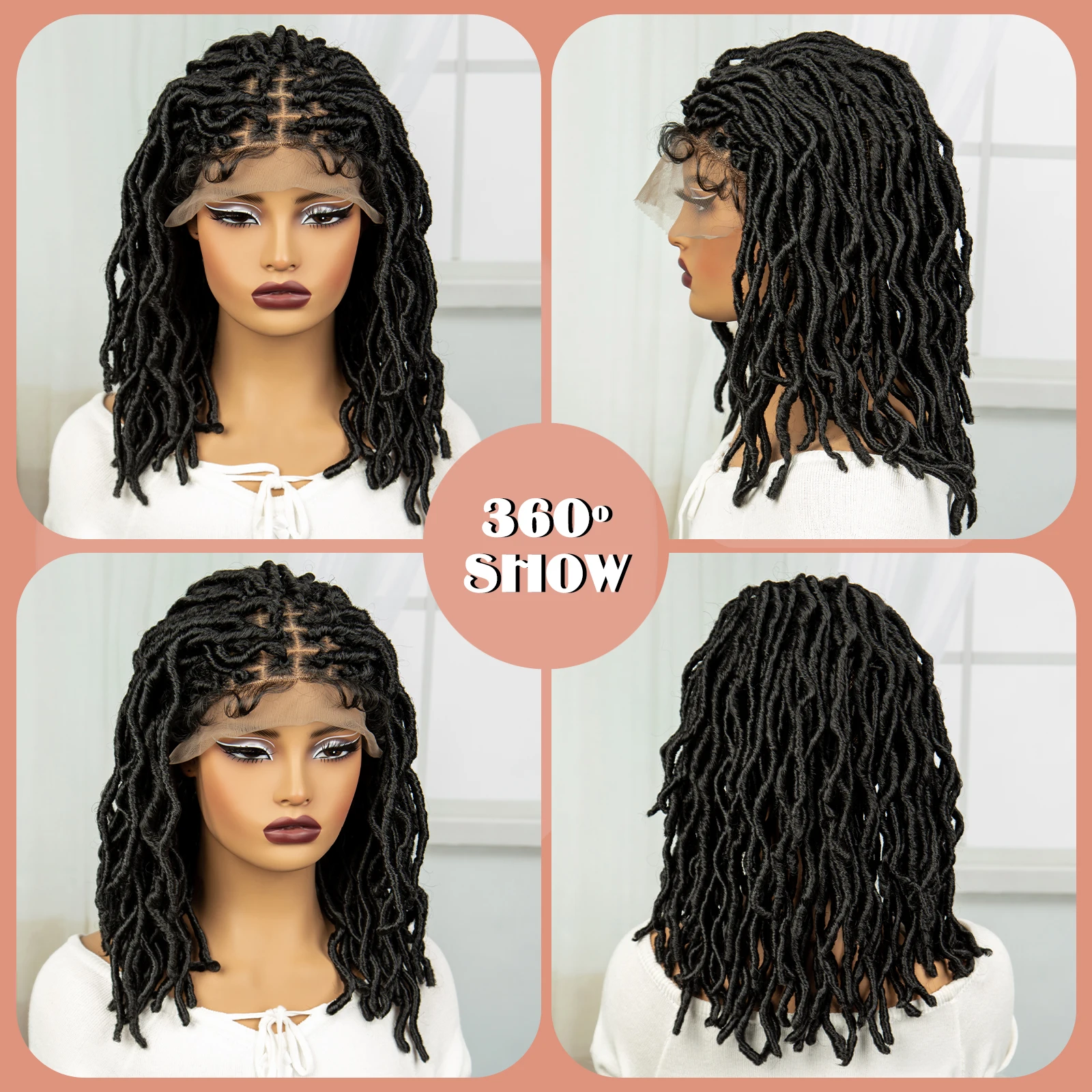 14inch Dreadlocks Braided Wigs for Women Synthetic Lace Front Square Knotless Braiding Hair Wigs Twist Natural Locs Crochet Wig