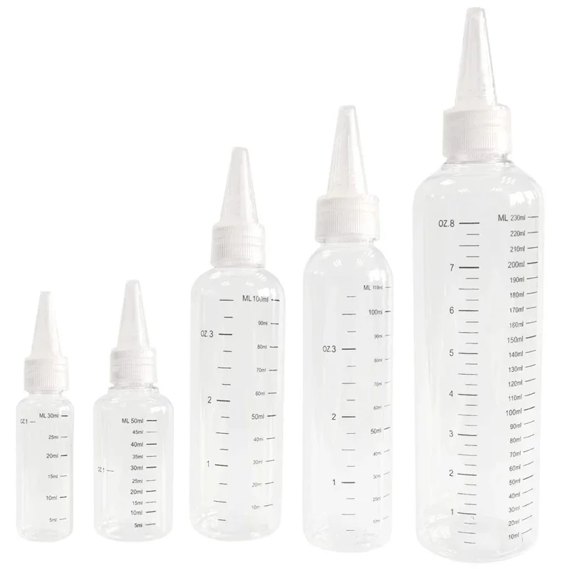 5PCS 30-250ML Bottiglia di plastica PET trasparente graduata Vernice, liquido, colla Contenitore da viaggio Inchiostro per tatuaggi Bottiglia