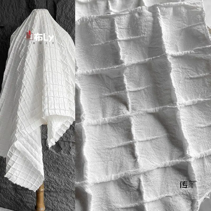 white-large-plaid-concave-convex-jacquard-fabric-3d-texture-for-dresses-coats-designer-diy-clothing-material