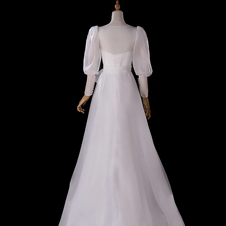 Elegante francês de luxo branco vestidos de casamento para noiva 2025 sexy longo vestido de festa de baile feminino 2 maneiras usar cinta de espaguete vestidos