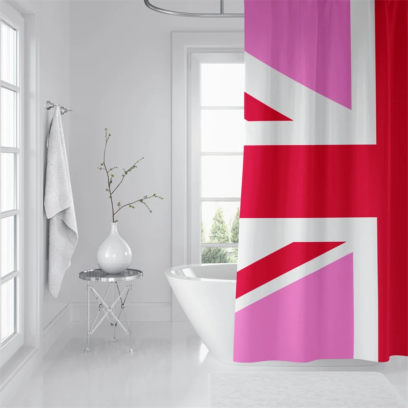 Aertemisi United Kingdom UK LGBT Pink Union Jack Pride Shower Curtain Set with Grommets and Hooks for Bathroom Decor