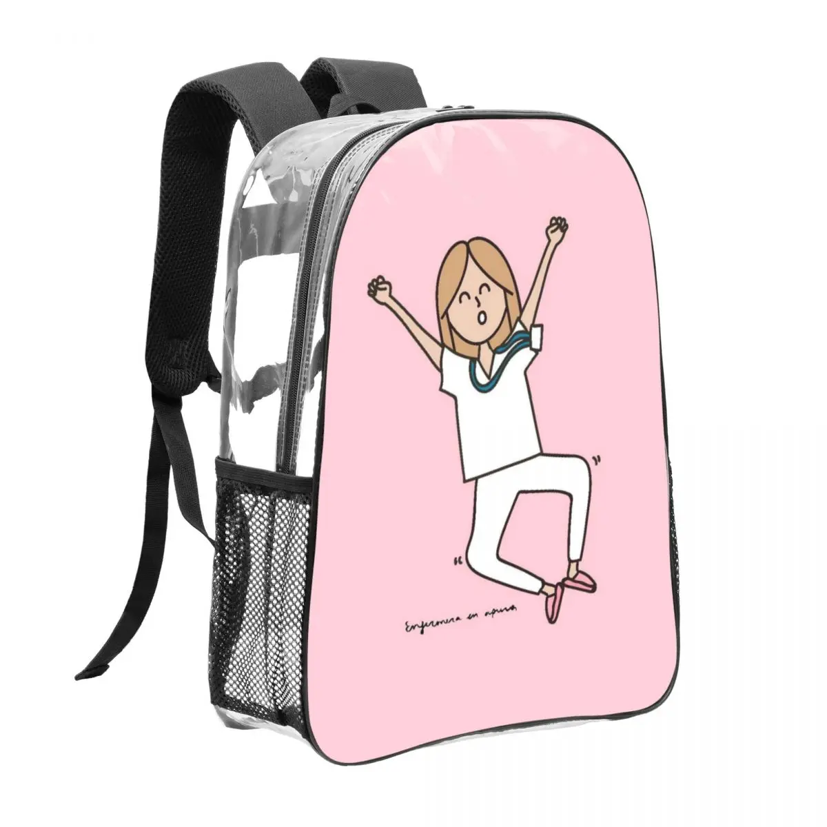 

Розовый прозрачный рюкзак Happy Nurse 16 дюймов, забавная мультяшная сумка для медперсонала, прочный прозрачный рюкзак для работы и учебы