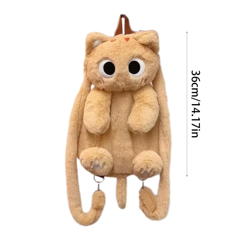 Mochila pelúcia para gato 3D Q0KB Bolsa ombro pelúcia macia Bolsa escolar infantil capacidade