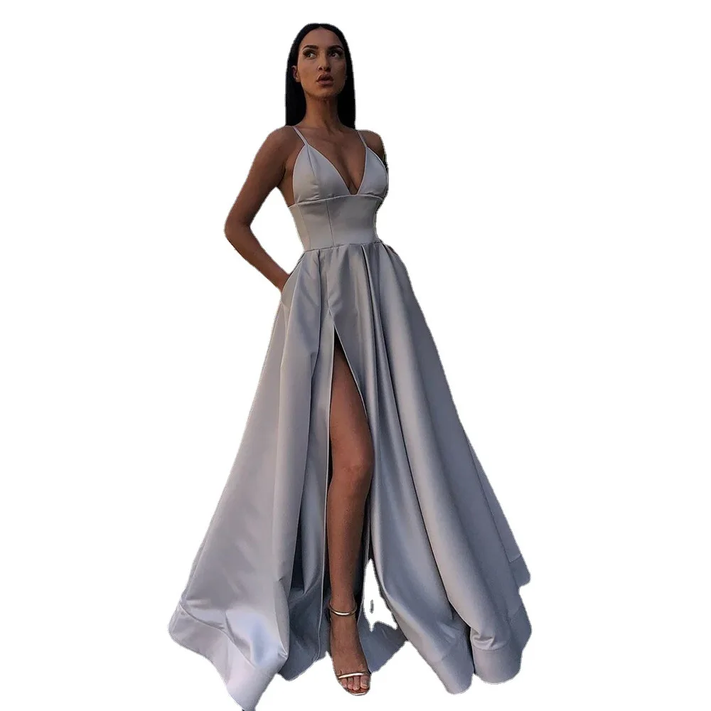 

Sexy Slim Fit V-Ne Slit Evening Dr mid Waist Zipper Sle Svel Women's Faion Summer New Arrival Polyester Fiber