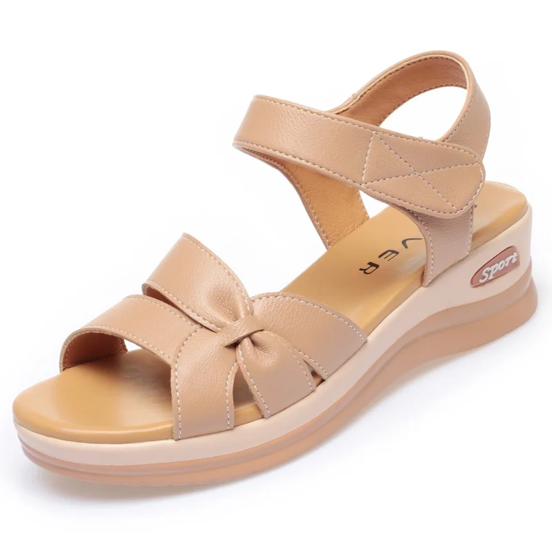 Summer Soft Leather Open Toe Women Sandals Trendy Buckle Flat Sole Outdoor Versatile Fairy Style Casual Beach Sandals