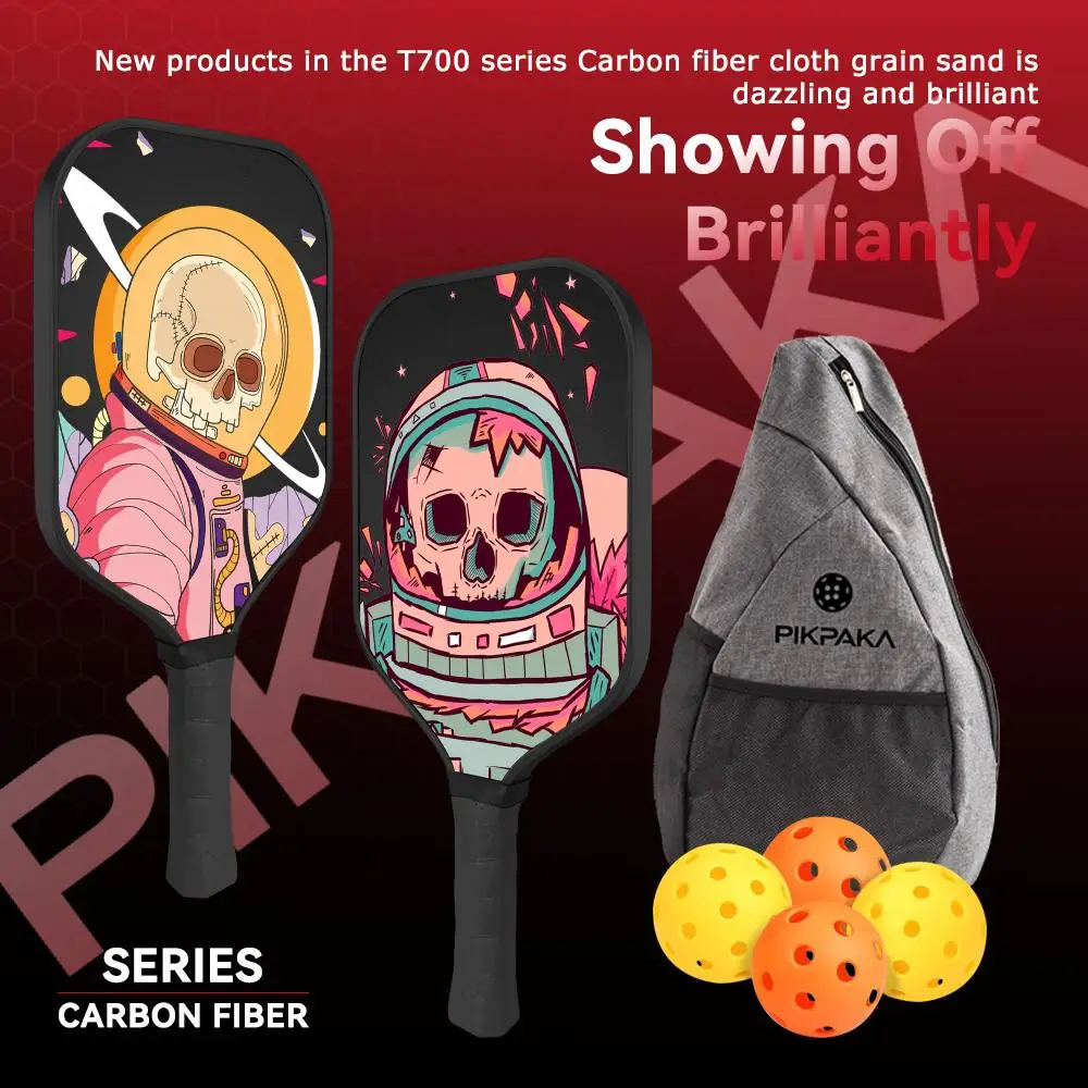 

Cartoon Astronaut Skull Pickleball Paddle T700 Carbon Fiber Unibody Thermoformed 16MM Honeycomb Core with Bag and Grip Tape