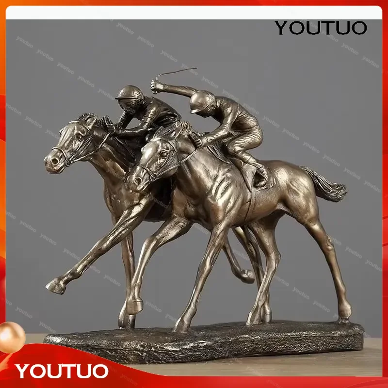 Metal Horse Sculpture Equestrian Athlete Figurine Simulation Animal Craft Ornament Home Decor Racing Horse Statue Decoration