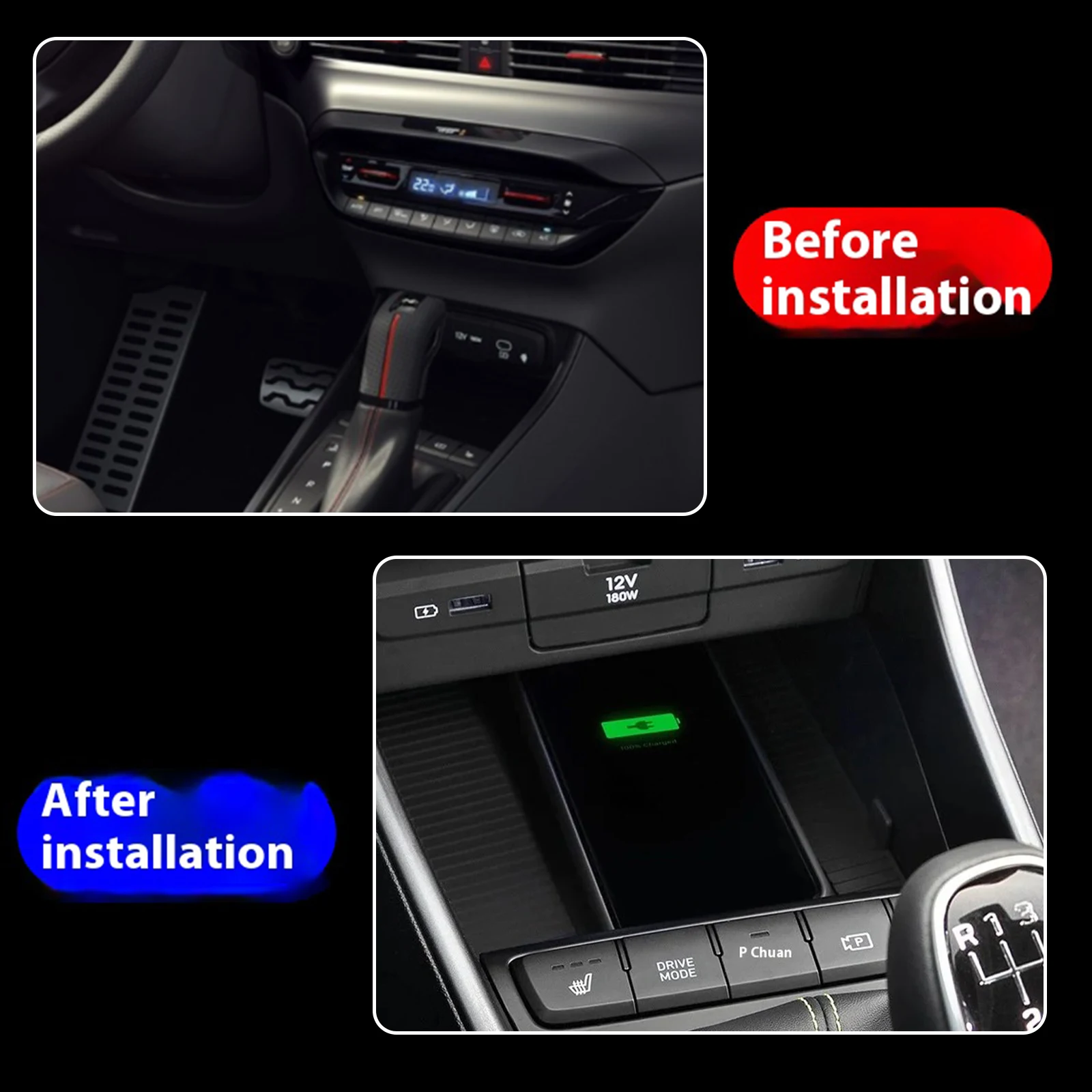 2Din for Hyundai I20 2020 2021 2022 Car Wireless Mobile Phone Charger Center Console Storage 18W iphone fast charge plate holder view 3