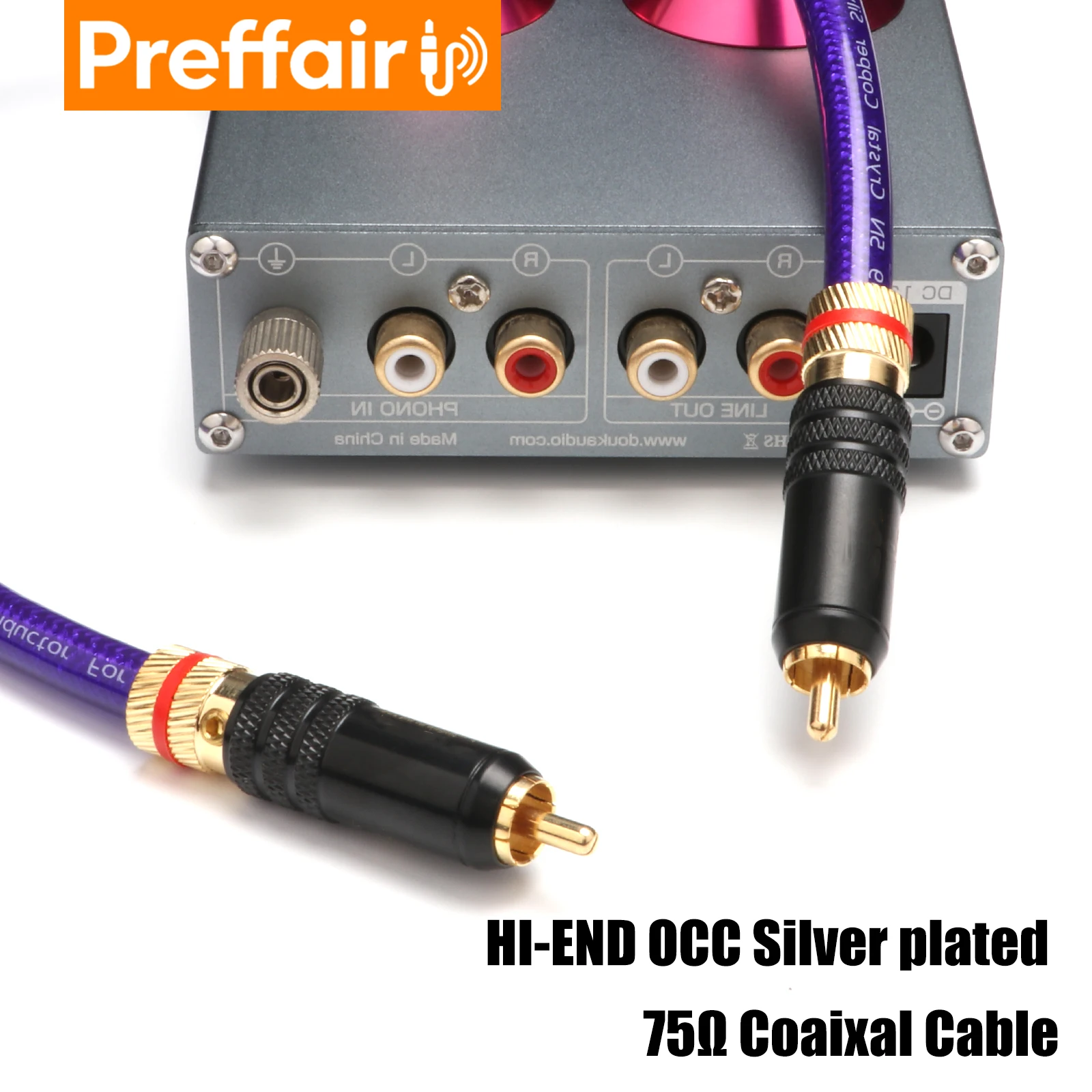 Preffair HiFi Silver Plated 75Ohm Digital Coaxial DAC Cable Home Theater TV Amplifier Decoder RCA Cable