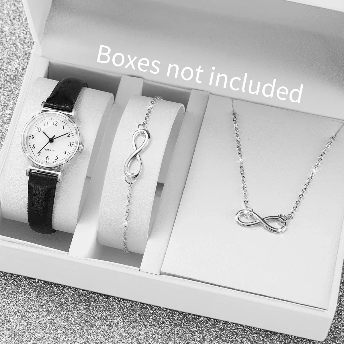 3PCS Fashion Small Arabic Dial Women Watches Ladies Leather Strap Quartz Wristwatch Jewelry Set (Without Box)