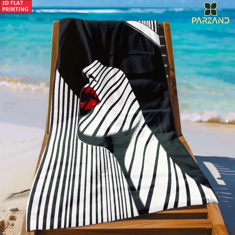 Design of female red lip silhouette polyester microfiber beach towel is highly absorbent suitable for swimming and beach outings
