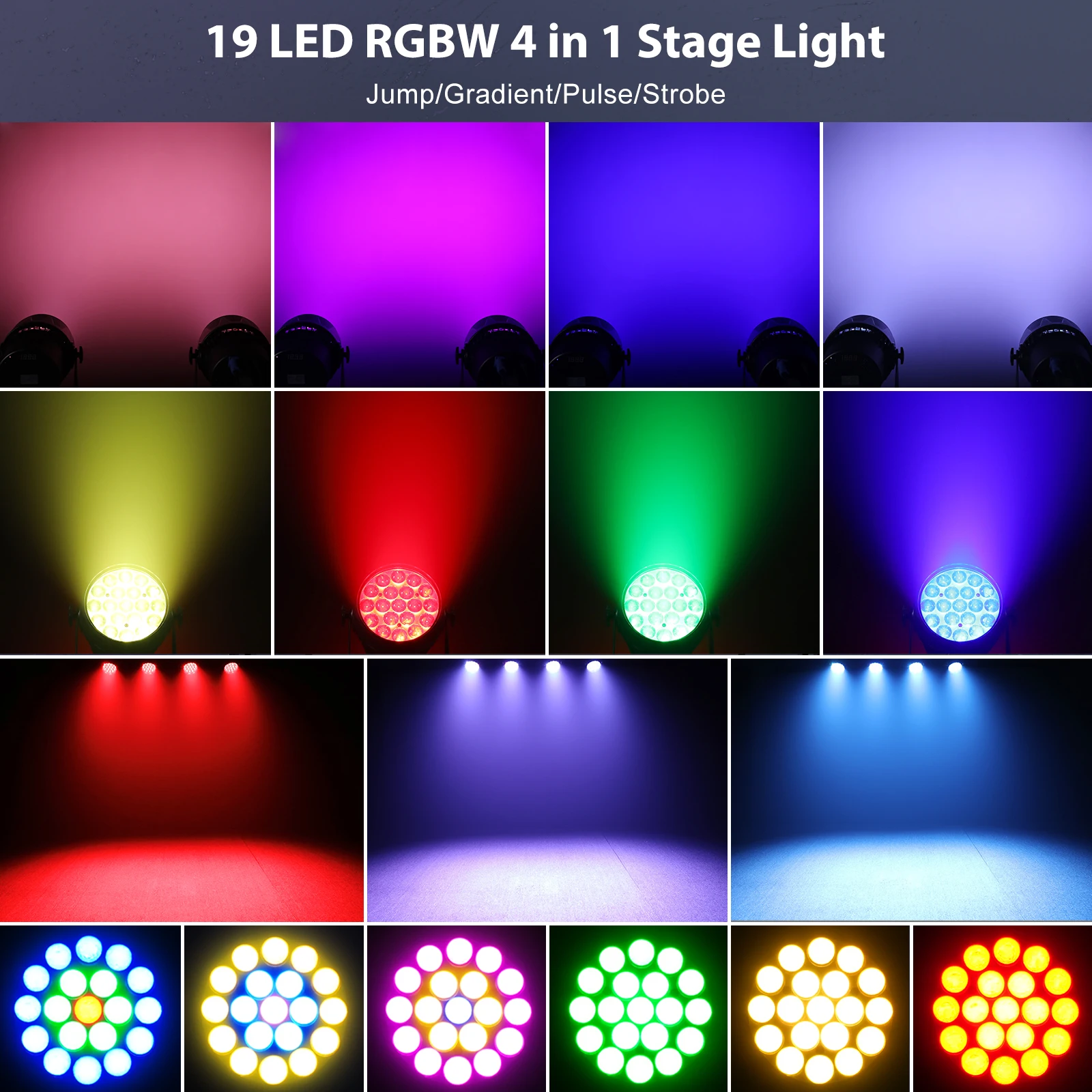 2PCS/SET 19*10W RGBW LED Par Light Focused Lights DMX512 Stage Effect Lighting Projector for Disco Party Concert Wedding Theater