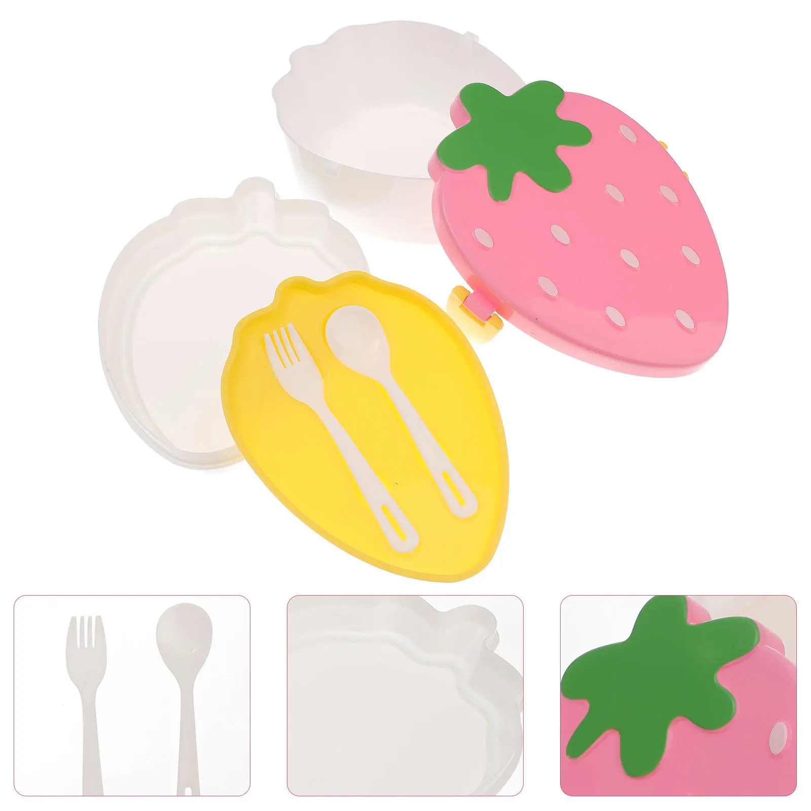 

Leakproof Strawberry Shape Lunch Box Plastic Double-layer Portable Food Carrier Insulation Bento Container ( Color)