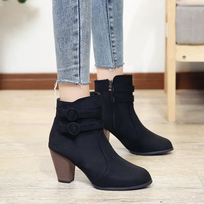 

Retro Boots Women's Shoes 2024 New Square Heel Woman High Shoe Suede Ankle Female Solid Platform Short Botines Mujer