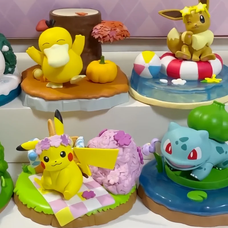 Genuine Langbowang Toys Pokemon Pikachu Slowpoke Bulbasaur Psyduck Meowth Eevee Anime Figures Model Collection Toys Kids Gifts