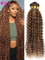 30 Inch 12A Brazilian Highlight Deep Wave Human Hair Bundles P4/27 Color Curly Bundles Human Hair Weaving Bundle Deal Extension