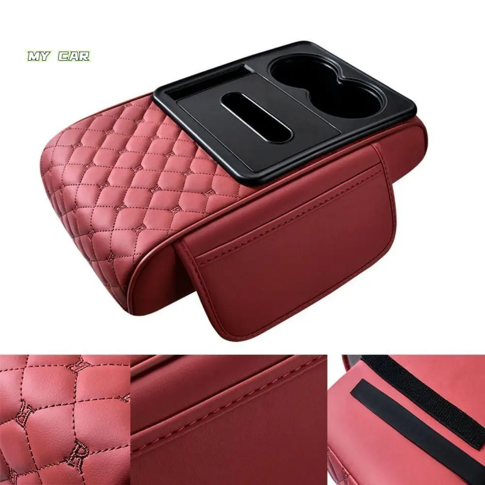 

Elbow Support Car Arm Rest Cushion with Cup Holder Tissue Box Armrest Heightening Pad Side Storage Pockets Waterproof