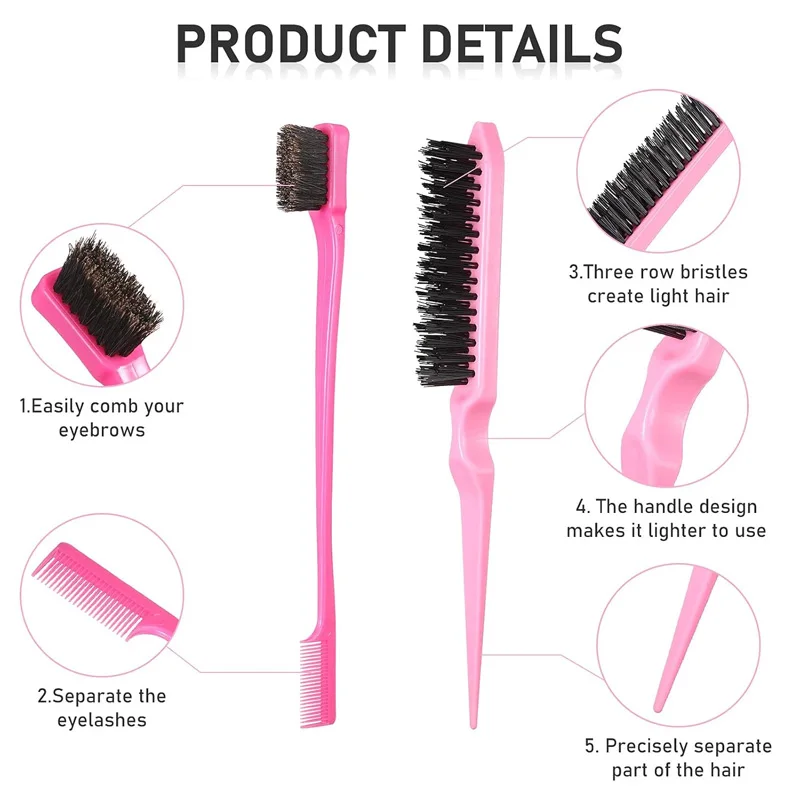 4Pcs Professional Hairdressing Comb Kit Anti-static Detangler, Edge Control Brush Teasing Brush Pin Tail Comb for Salon Home Use