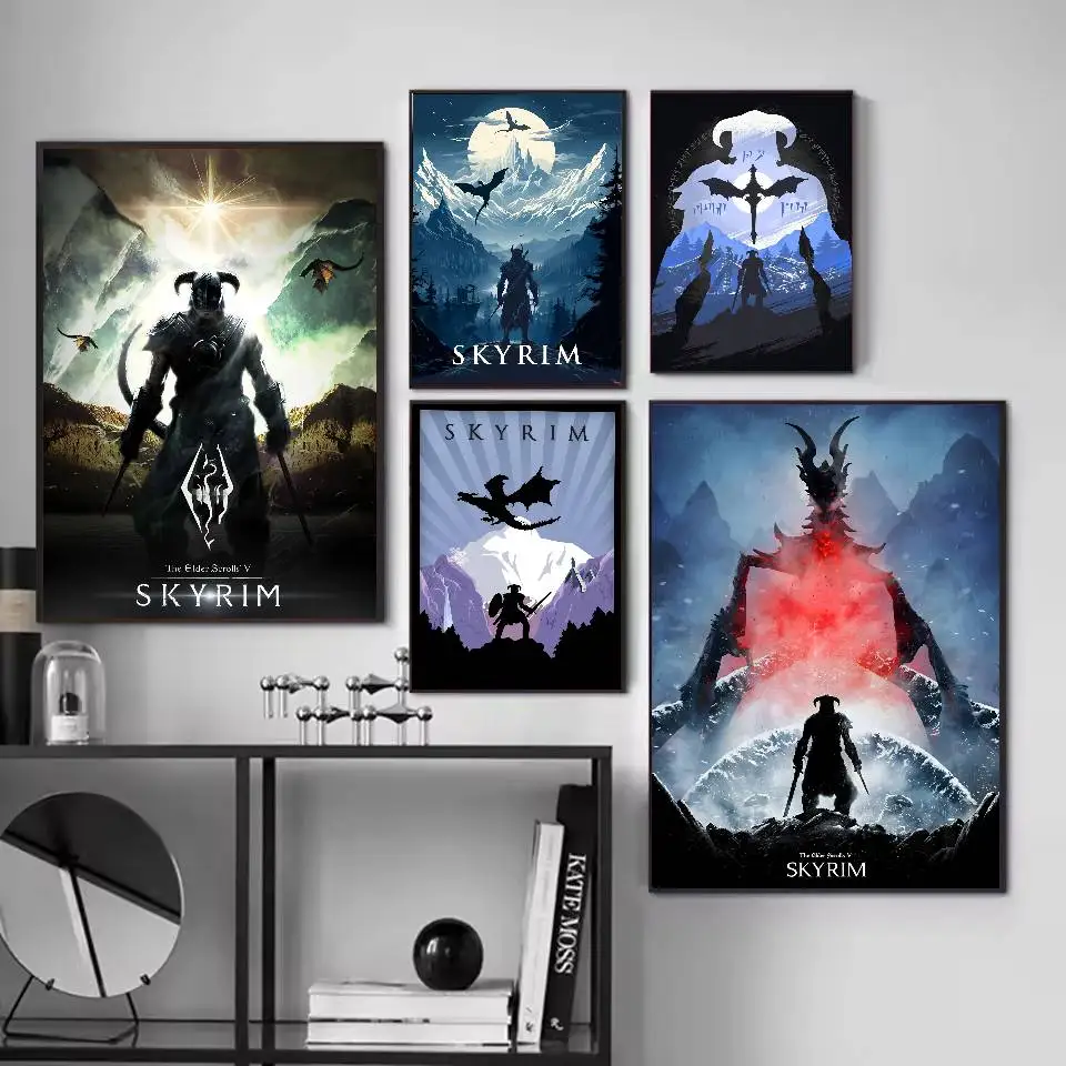 Vediogame T-The Elder S-Scrolls V Skyrim ملصق ذاتي اللصق فني ورق مقاوم للماء ملصق مقهى بار غرفة النوم جدار ديكور