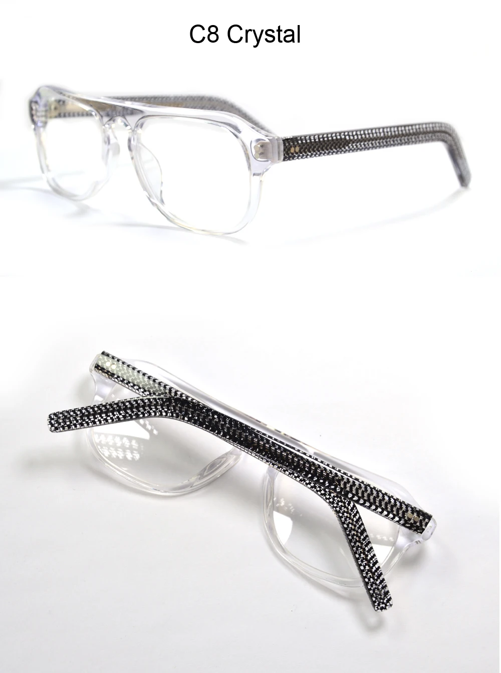 Vintage Piloten-Brillengestell für Herren, Myopie, verschreibungspflichtige Brille, handgefertigt, klassisch, Schlüsselloch-Acetat-Brille, Marineblau – Detail 12
