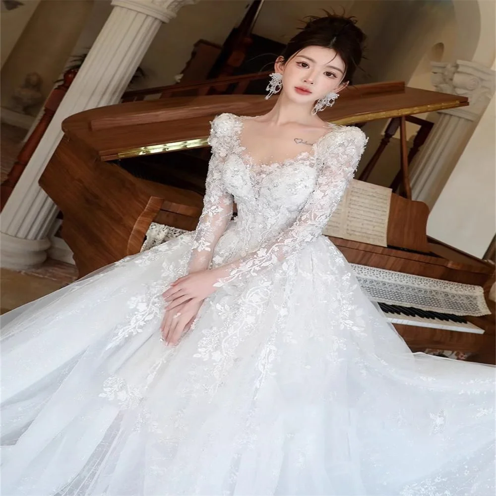 Customized Long Sleeves Women Wedding Dresses 2024 High Quality  Prom Gowns New Mopping Length Vestidos 132