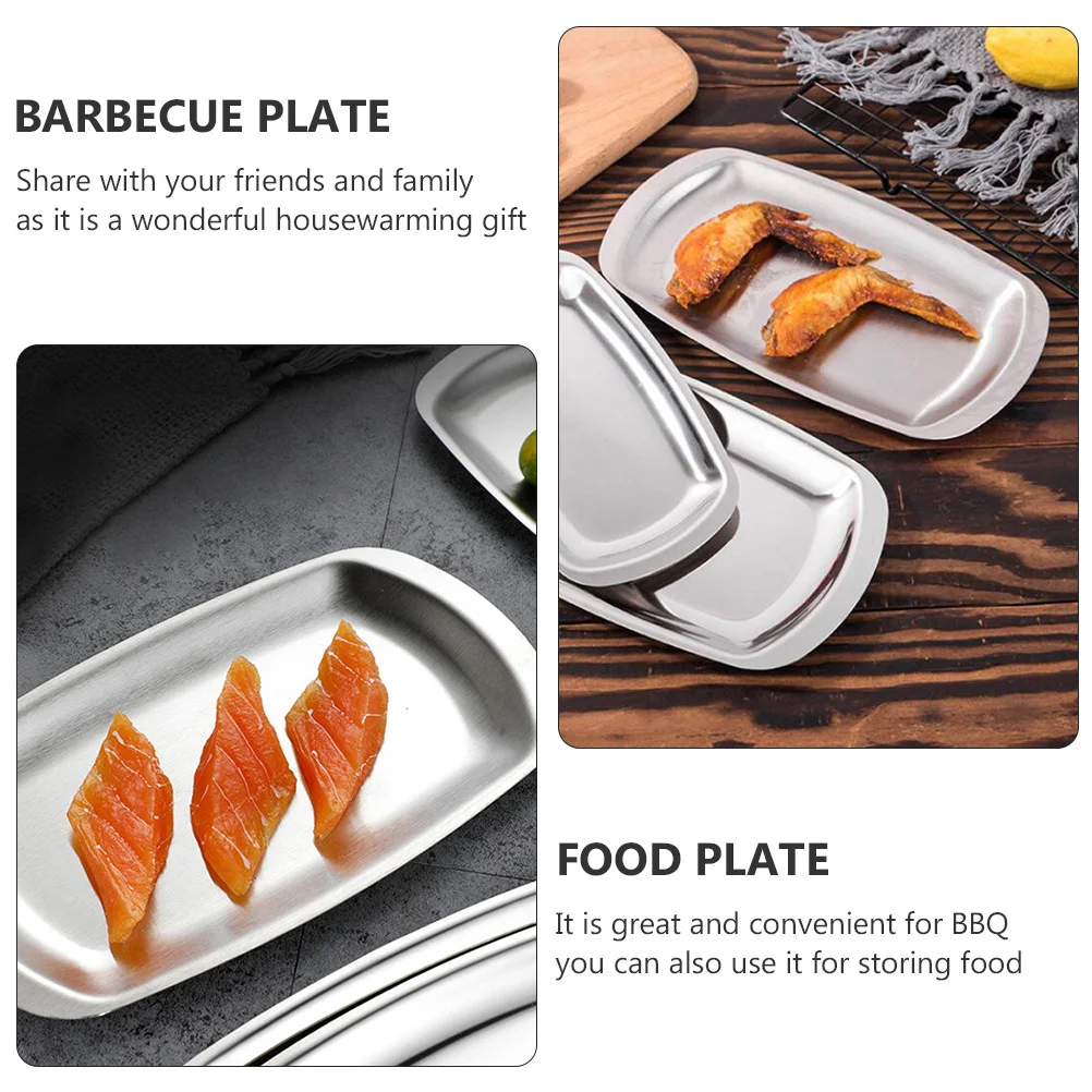 

1pc Stainless Steel Sushi Plate Bbq Pan 2-In-1 Baking Tray Serving Dish For Picnic Camping Food Storage Kitchen Supplies