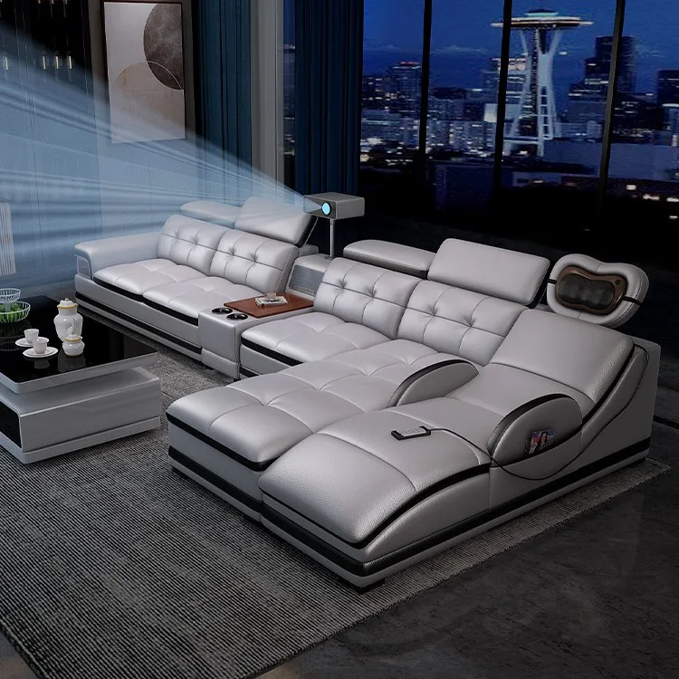 

Итальянский домашний кинотеатр, кожаный диван, угловой интеллектуальный массажный диван для гостиной, современный и простой, из натуральной кожи высшего качества, для квартиры