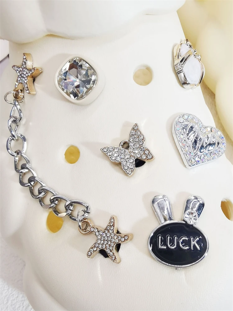 12PCS Schuh Charms ABS Zubehör Dekorationen DIY Clog Ornament Glitter Strass Schnalle Stern Kette Pins Für Frauen Garten Schuhe – Detail 3