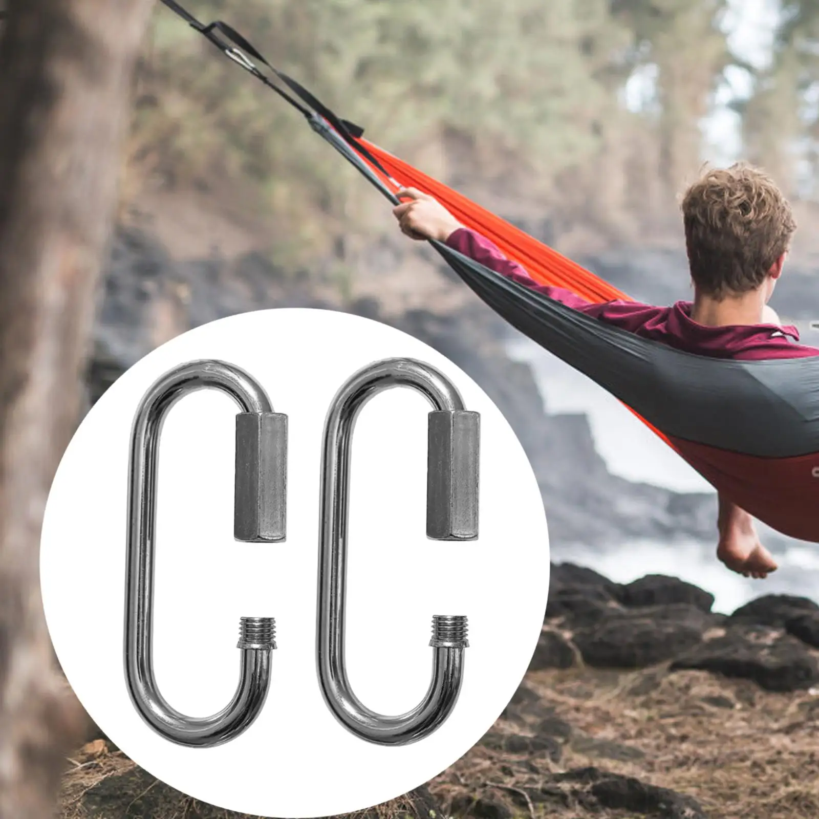 2Pcs Locking Carabiner Clips Rope Connector Hammock Hardware Heavy Duty Multipurpose Quick Link Chain Connector for Yard
