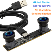 ELP 1080P 60fps Global Shutter Dual Lens No Distortion High Speed120fps Synchronization 3D Stereo USB Camera for VR, 3D Printers