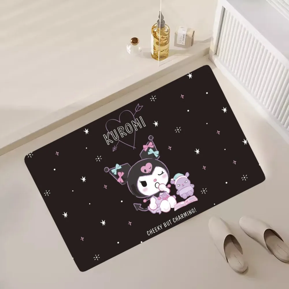 MINISO Kuromi Sanrio Floor Mat Bedroom Kitchen Door Bath House Super Absorbent Foot Non-slip