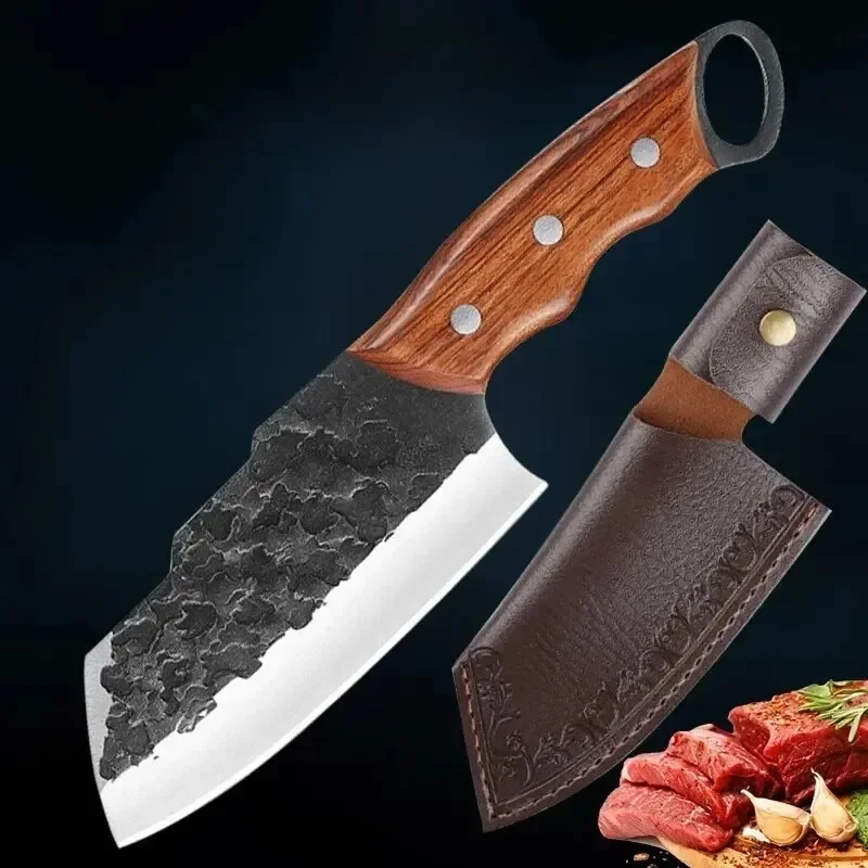 Handgeschmiedetes Full Tang Küchenmesser Fleischbeil Ultra Sharp Chef Metzger Schneidemesser Ausbeinmesser Küche BBQ Kochutensilien