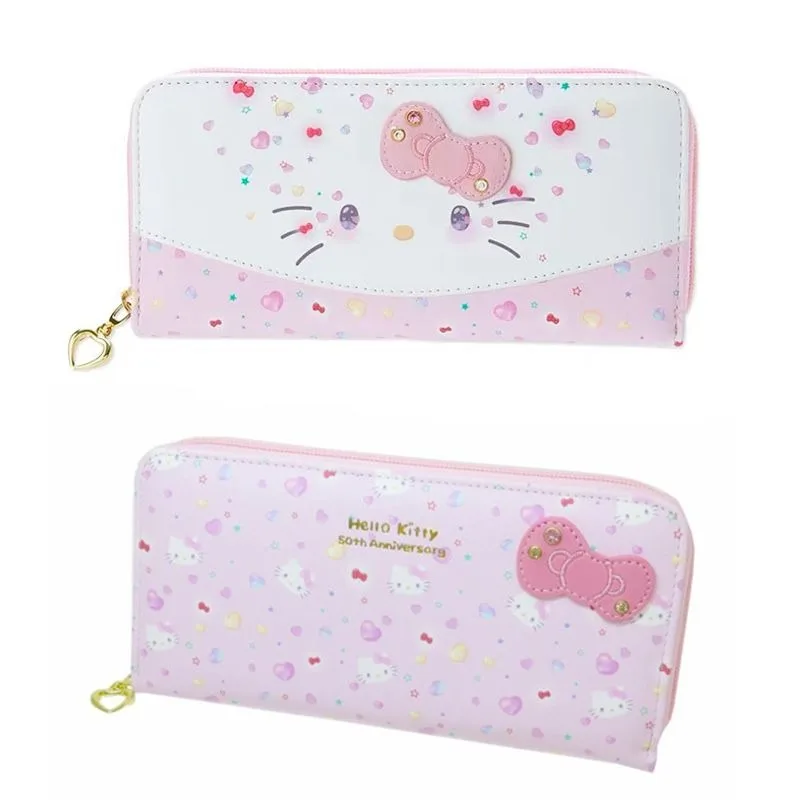 50. Jahrestag Hello Kitty Kawaii Brieftasche Kurz Cartoon Sanrio Girly Herz Niedlich Dreifach Kreative Geldbörse Geschenk Großhandel