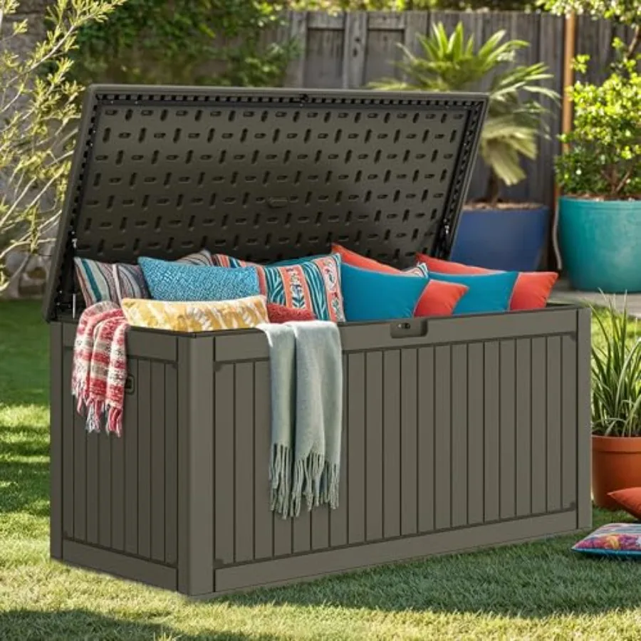 

0 Resin Outdoor Storage Box, XXL Double-Wall Waterproof Deck Box with Divider, Doubles as Table or Seating with 1000 lbs Capaci