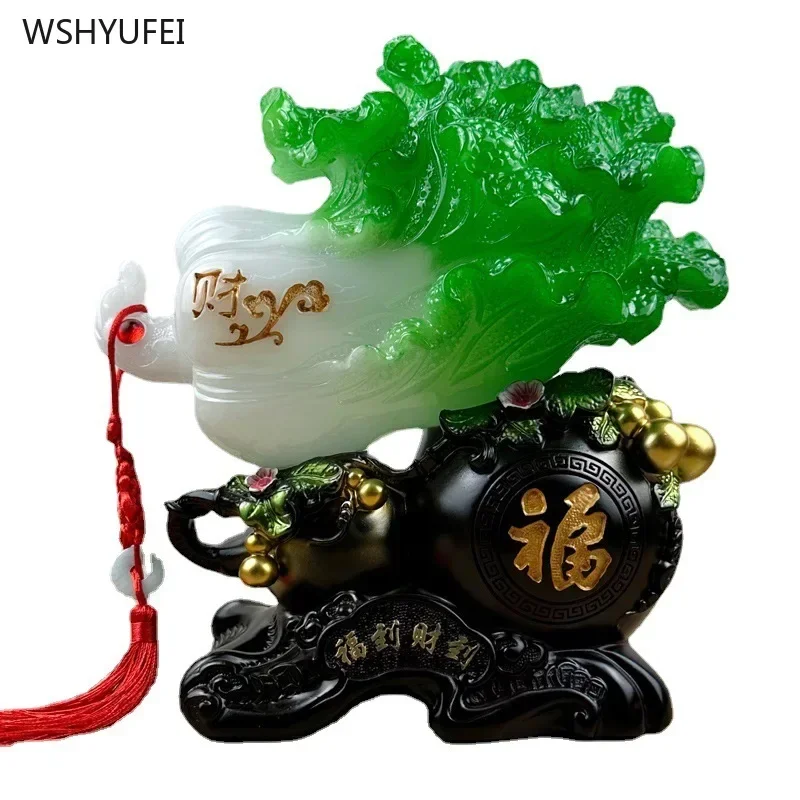 

1 PC Resin jade cabbage ornaments living room Wine cabinet Sculpture Crafts Attract wealth home decoration Housewarming gift