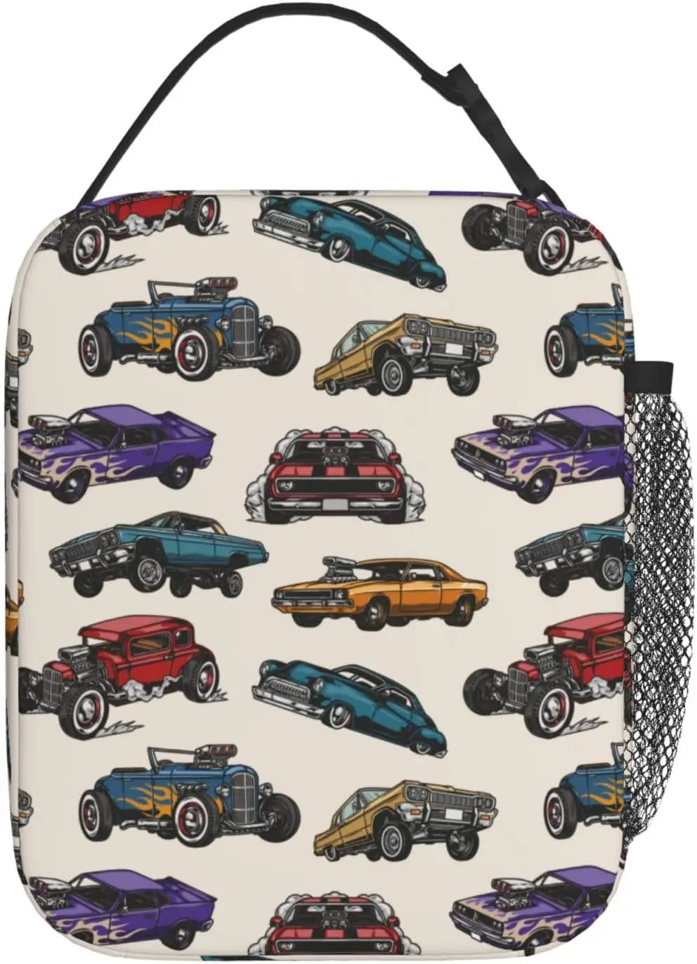 Cars Vintage Colorful Theme Lunch Bag Insulated Lunch Box for Toddler Boys Kids Cars Lunch Box for Work Picnic School Travel