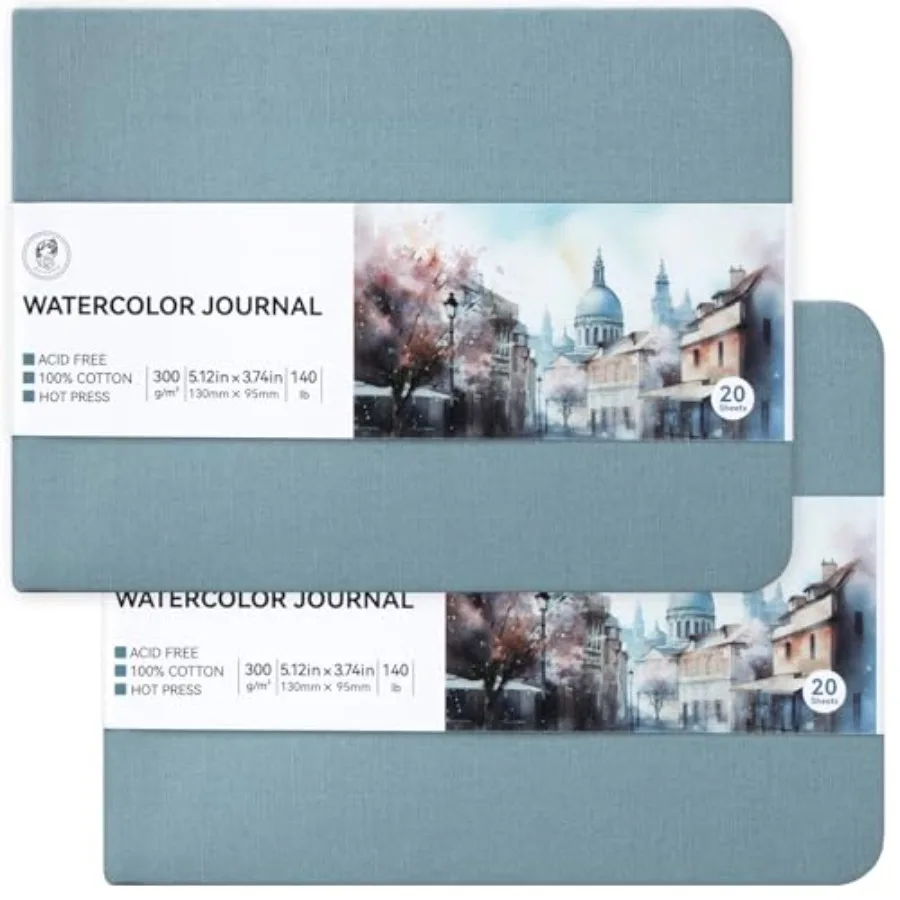 

Watercolor Sketchbook, 100% Cotton Hot Press Art Supplies Watercolor Paper Journal 3.8 * 5.1In, 2 Pack 40 Sheets 140lb/300gsm,A