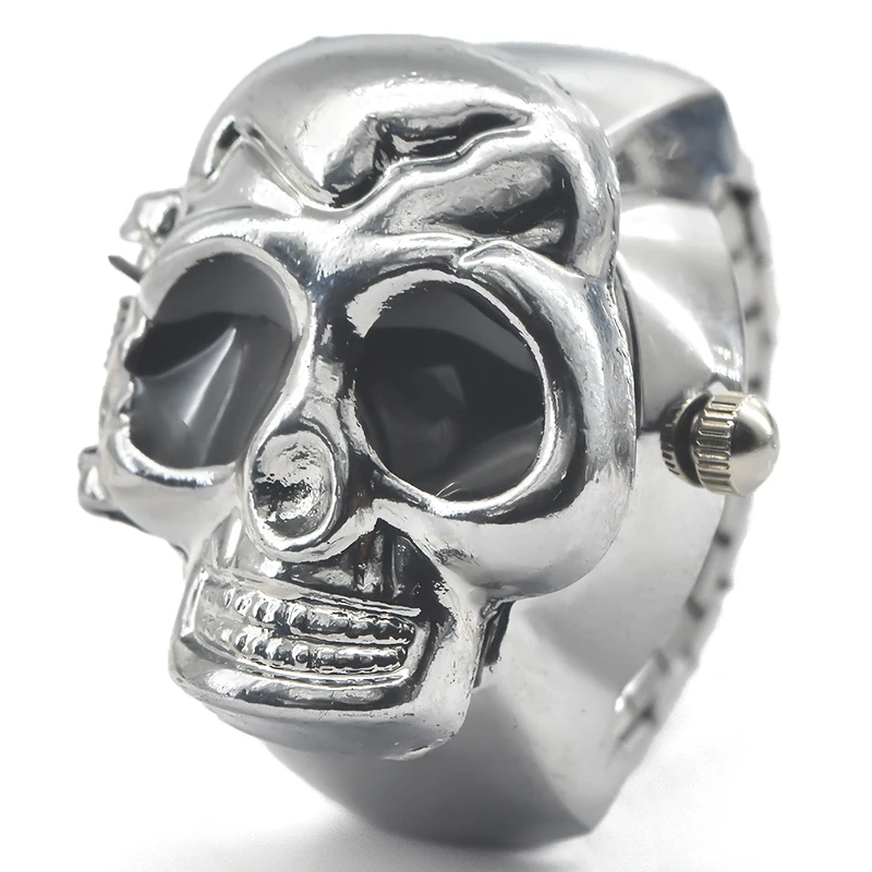Reloj con anillo de cuarzo con personalidad, esfera Circular de aleación, Unisex, regalo de Navidad, divertido, con calavera creativa