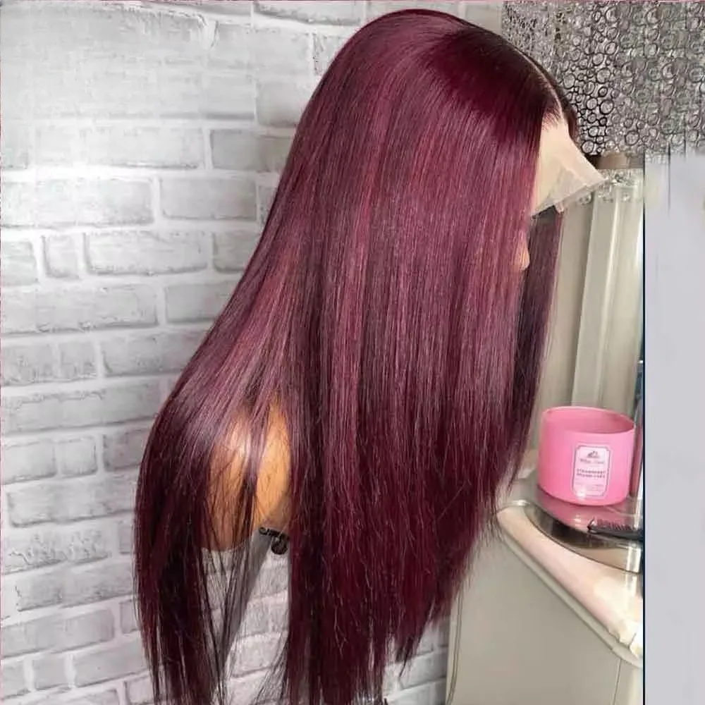 99J Red 13x4 Synthetic hd Lace Front Wig Burgundy Straight Preplucked High Quality Lace Wig Party Cosplay Use Natural Looking