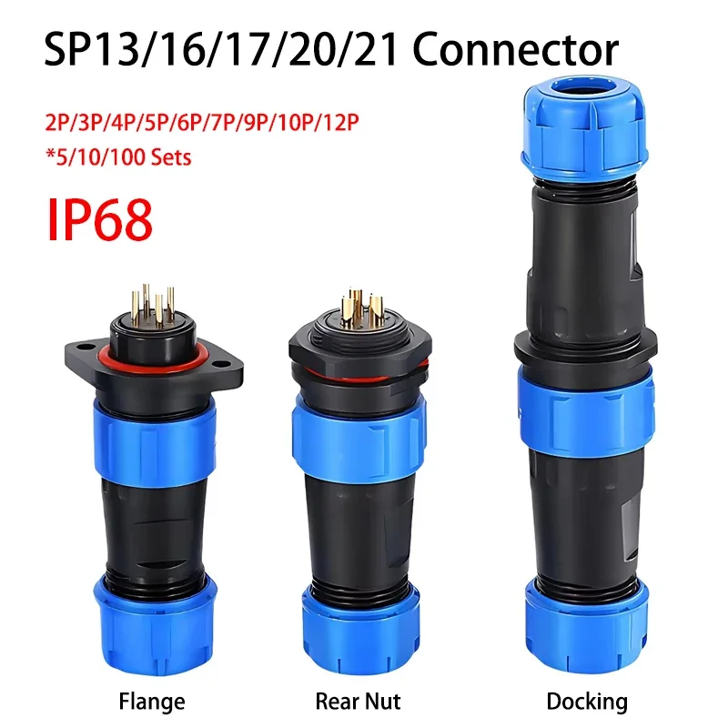 

SP13 SP16 SP17 SP20 SP21 2PIN-12PIN Panel Mount Waterproof Aviation Connectors Plug Socket IP68, Electrical Cable Wire Connector