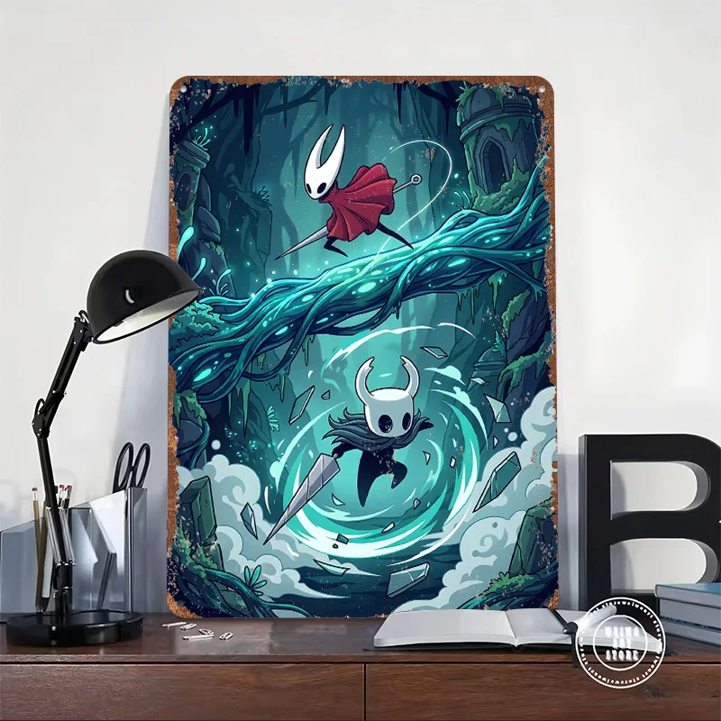 Hollow Knight: Hornet and The Knight Metal Poster Customized Wall Art Retro Vintage Metal Signs for Man Cave Custom Plate House