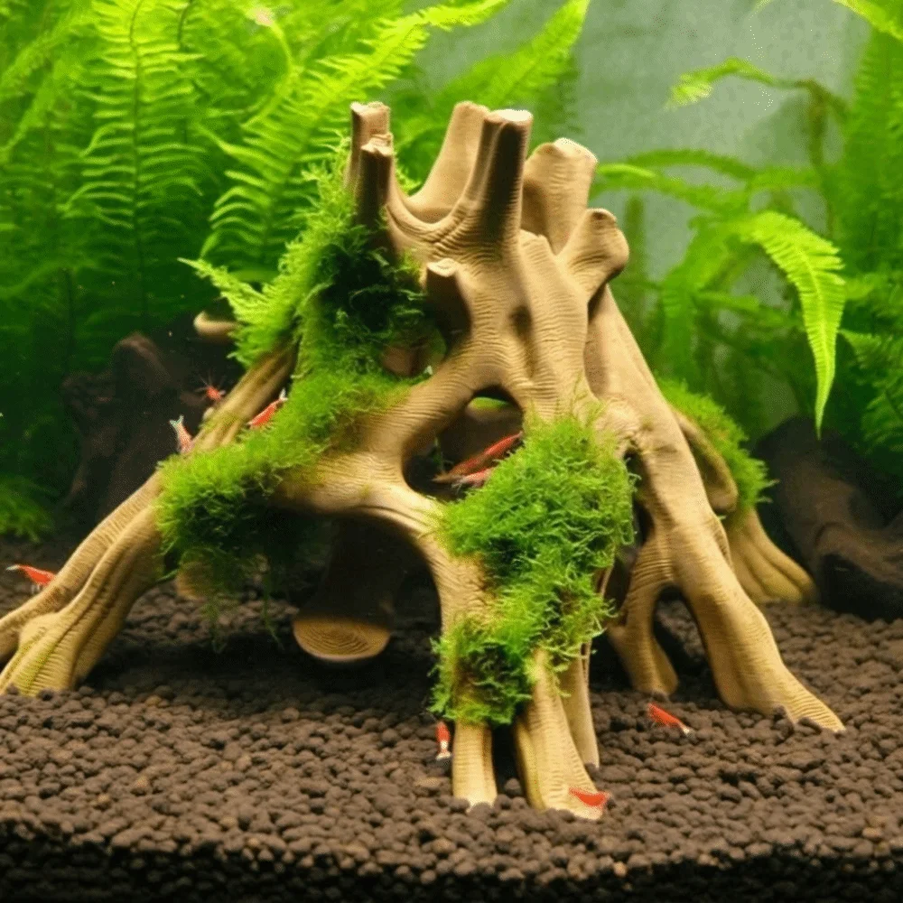 Tree Trunk Fish Shrimp Hiding Cave Plastic Unique Aquarium Fish Shelter Multi-Hole 3D Printed Tree Root Caves