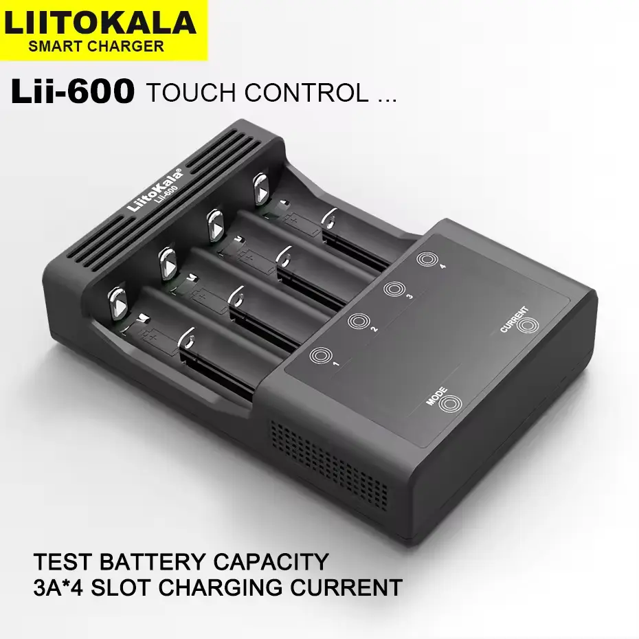 شاحن بطارية LiitoKala Lii-600 جديد لبطارية Li-ion 3.7V و NiMH 1.2V مناسب لـ 18650 26650 21700 26700 16340 14500 AA AAA - 3