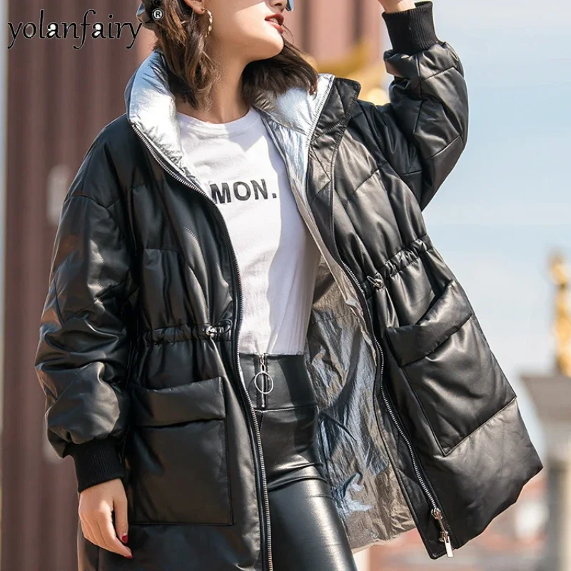 YOLANFAIRY Winter Genuine Leather Down Coat Women's Sheepskin Coats Women Medium Long Loose Fashion Natural Leather Clothes