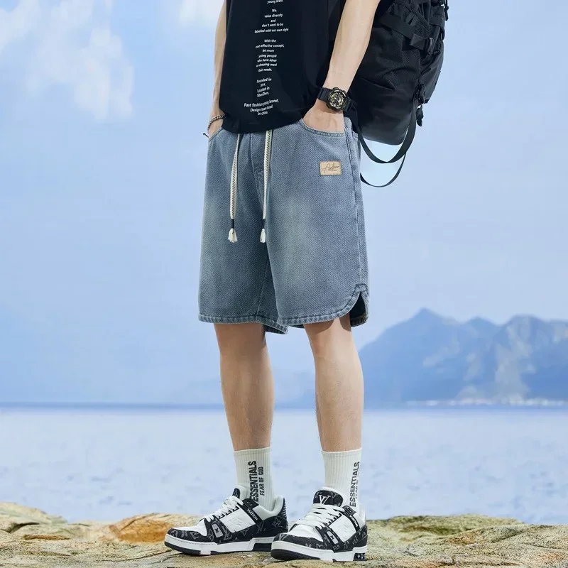 

Летние джинсовые шорты High Street для мужчин, новые мешковатые синие короткие джинсы Y2K, уличная одежда в стиле хип-хоп, модные прямые бермуды Hombre Jorts